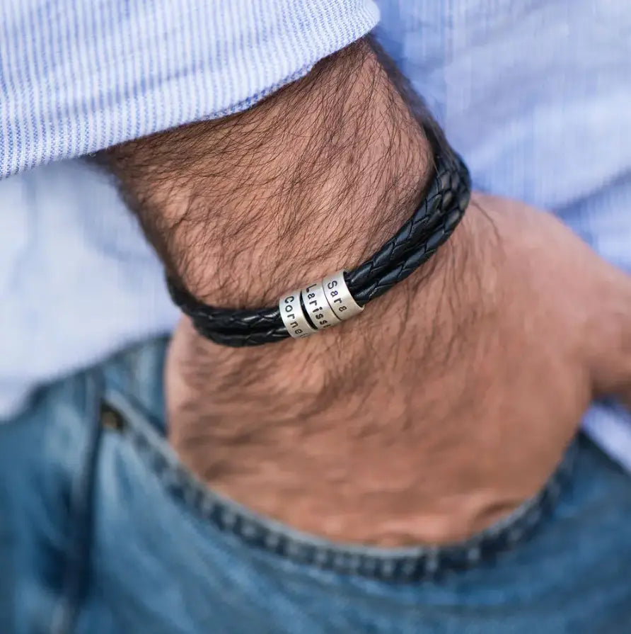 Personalized Leather Beads Bracelet for Men Clara Bloom