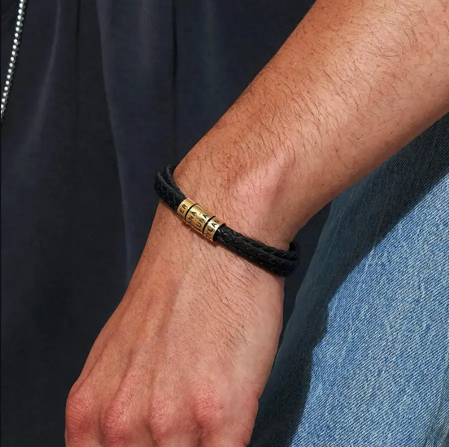 Personalized Leather Beads Bracelet for Men Clara Bloom