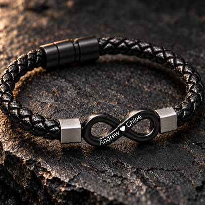 To My Man Engraved Braided Leather Bracelet