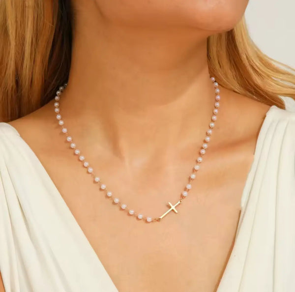 Eternal Pearl Cross Necklace Clara & Bloom