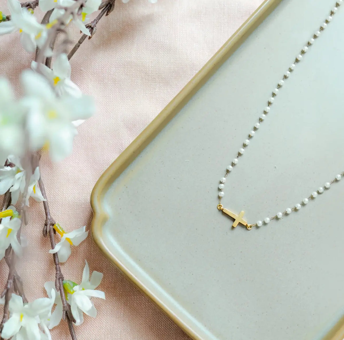 Eternal Pearl Cross Necklace Clara & Bloom