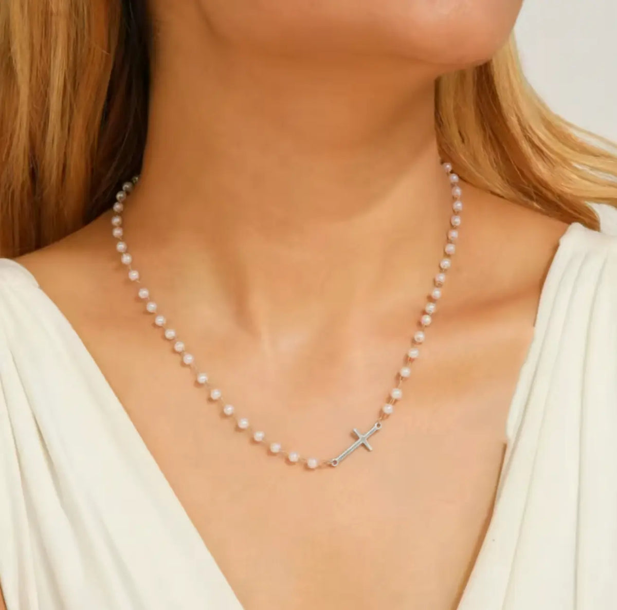 Eternal Pearl Cross Necklace Clara & Bloom