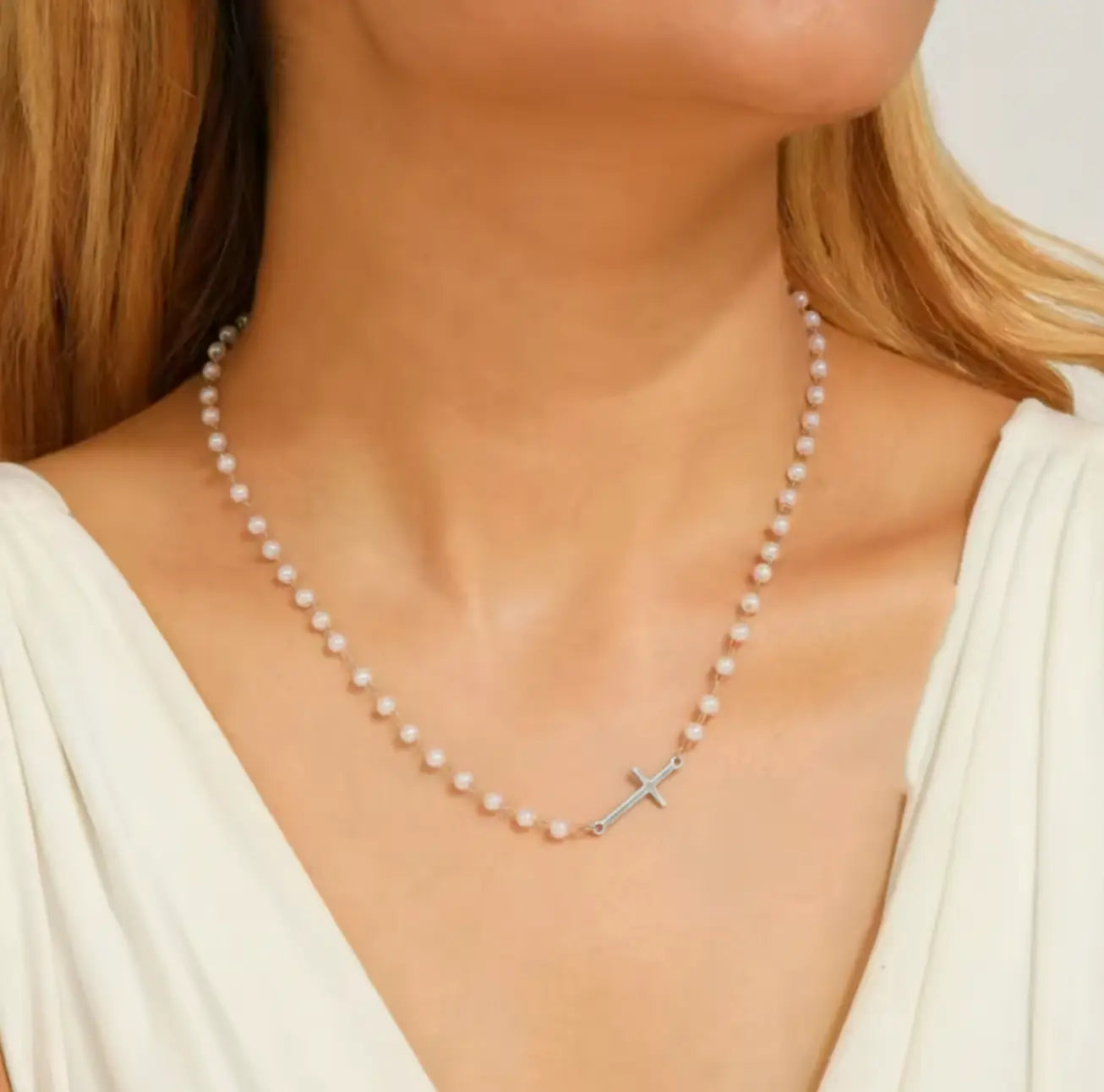 Eternal Pearl Cross Necklace Clara & Bloom