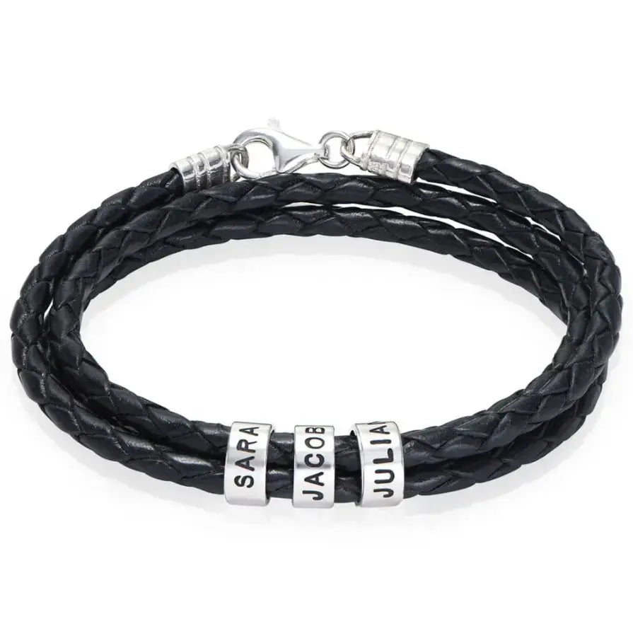 Personalized Leather Beads Bracelet for Men Clara Bloom