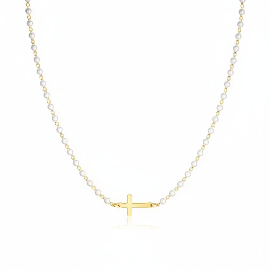 Eternal Pearl Cross Necklace