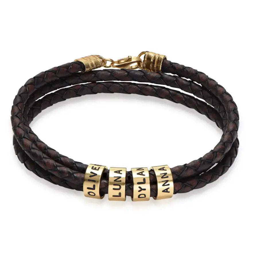 Personalized Leather Beads Bracelet for Men Clara Bloom