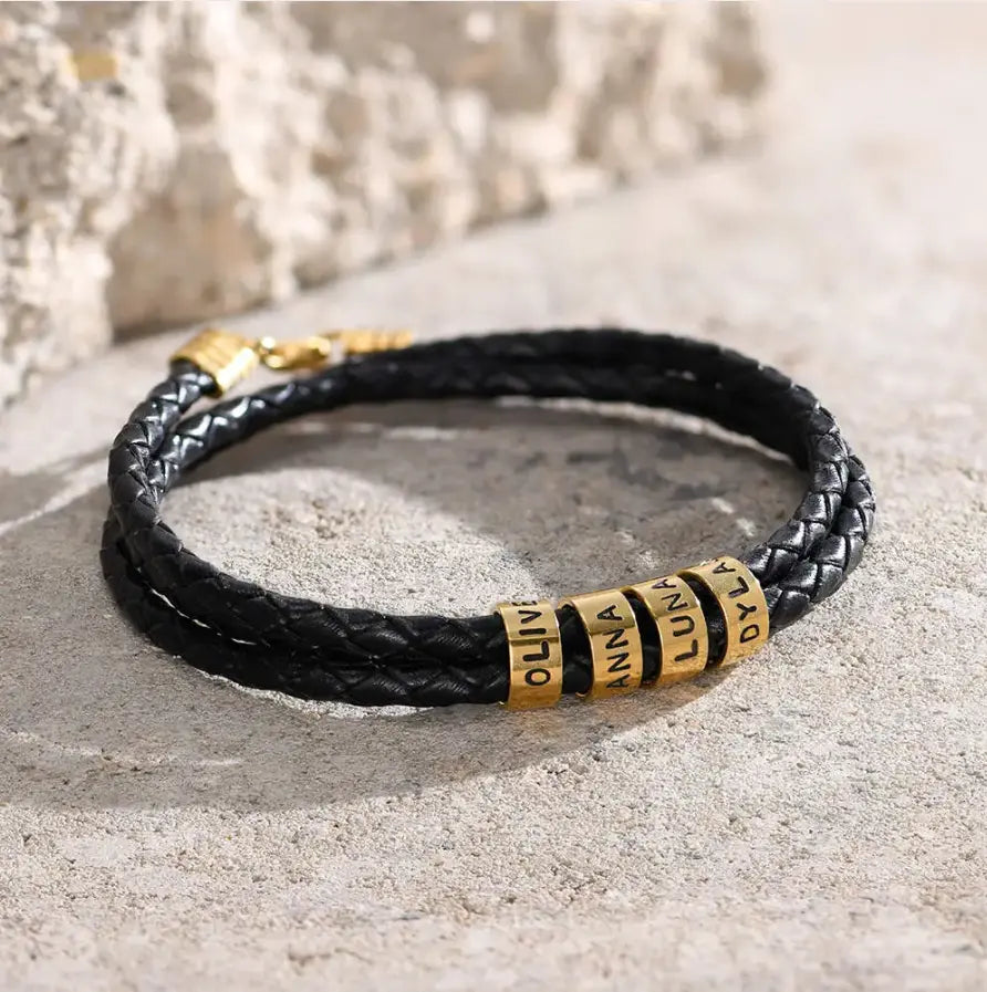 Personalized Leather Beads Bracelet for Men Clara Bloom