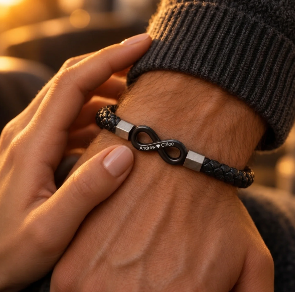 To My Man Engraved Braided Leather Bracelet