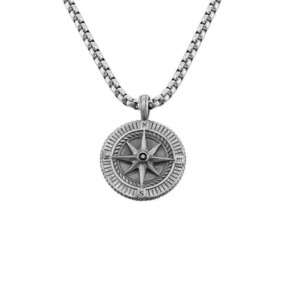 Engraved Silver Compass Necklace